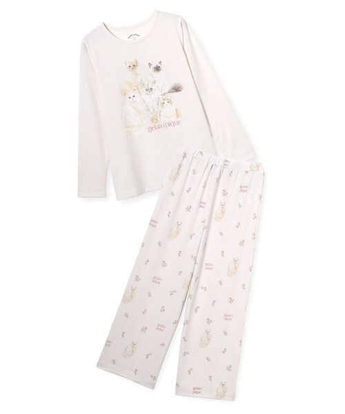 セール】【JUNIOR】フラワーキャット柄プルオーバー&ロングパンツ