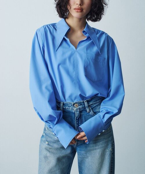 CODE A(コードエー)の「【Re】point neck shirt(シャツ/ブラウス・レディース・ホワイト/ブルー・00)」の7枚目の写真