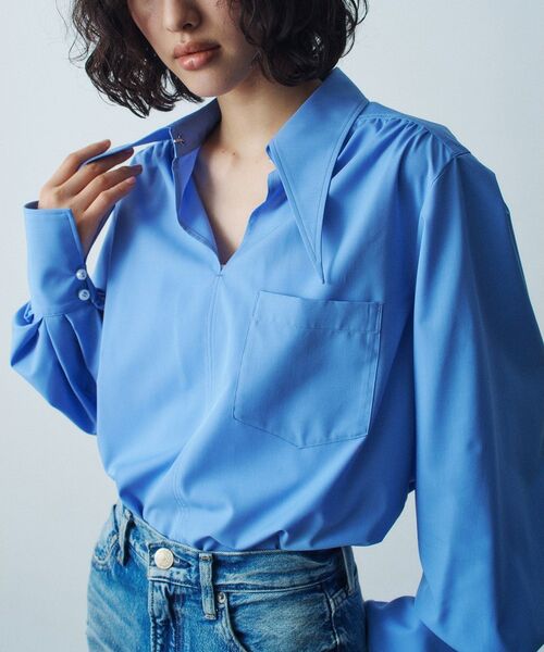 CODE A(コードエー)の「【Re】point neck shirt(シャツ/ブラウス・レディース・ホワイト/ブルー・00)」の8枚目の写真