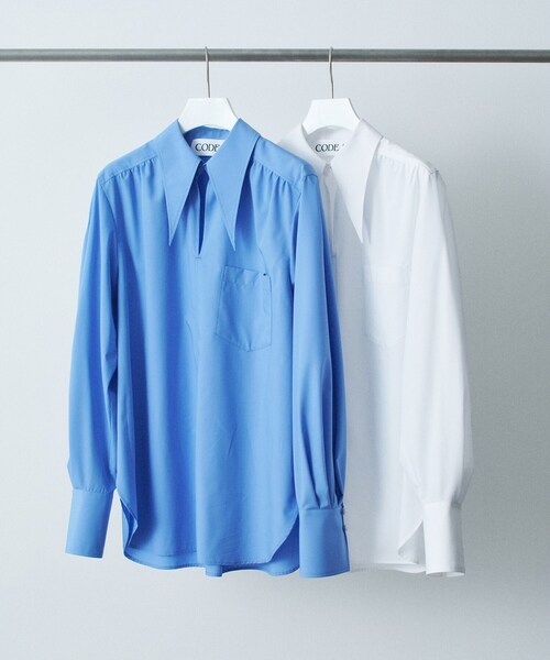 CODE A(コードエー)の「【Re】point neck shirt(シャツ/ブラウス・レディース・ホワイト/ブルー・00)」の15枚目の写真