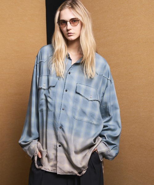 UNISEX》Destroy Damage Prime-Over Ombre Check Shirt/デストロイ