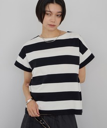 SALON adam et rope' | 【WEB限定】ポンチボーダークルーネックTシャツ(Tシャツ/カットソー)