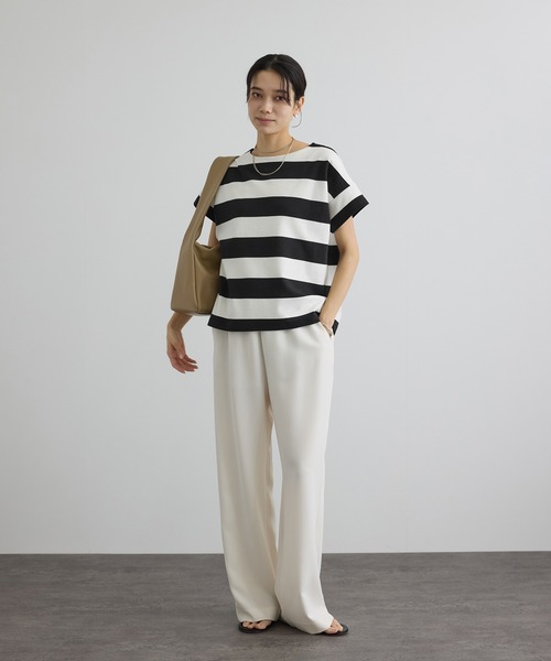 SALON adam et rope'(サロン アダム エ ロペ)の「【WEB限定】ポンチボーダークルーネックTシャツ(Tシャツ/カットソー・レディース・ブラック系その他・FREE)」の3枚目の写真
