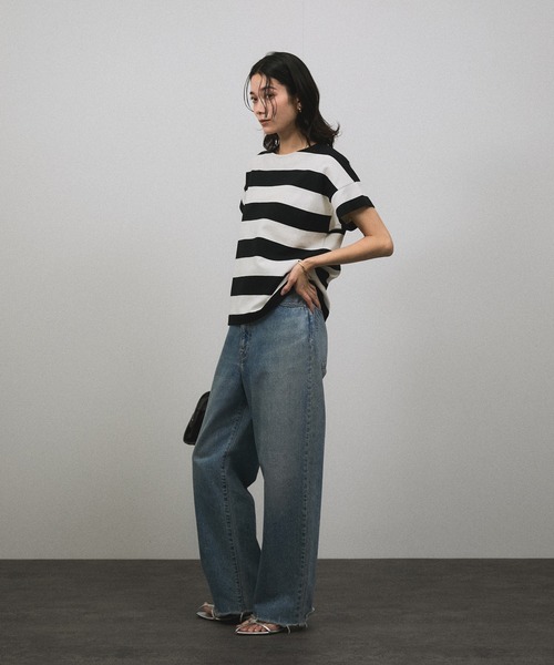 SALON adam et rope'(サロン アダム エ ロペ)の「【WEB限定】ポンチボーダークルーネックTシャツ(Tシャツ/カットソー・レディース・ブラック系その他・FREE)」の15枚目の写真