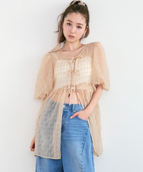 Tiny EDEN（タイニーエデン）の「【2WAY】シアーパフ半袖チュニックブラウス（シャツ/ブラウス・レディース・ベージュ/ブルー・FREE）」の3枚目の写真
