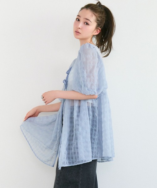 Tiny EDEN（タイニーエデン）の「【2WAY】シアーパフ半袖チュニックブラウス（シャツ/ブラウス・レディース・ベージュ/ブルー・FREE）」の16枚目の写真