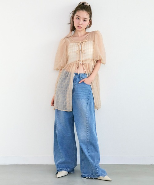 Tiny EDEN（タイニーエデン）の「【2WAY】シアーパフ半袖チュニックブラウス（シャツ/ブラウス・レディース・ベージュ/ブルー・FREE）」の9枚目の写真