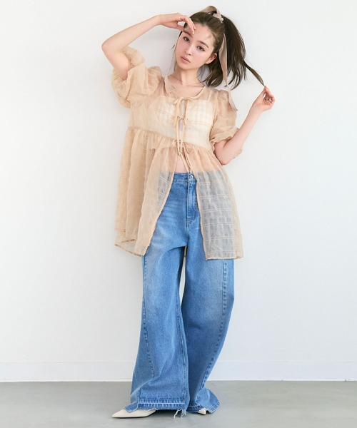 Tiny EDEN（タイニーエデン）の「【2WAY】シアーパフ半袖チュニックブラウス（シャツ/ブラウス・レディース・ベージュ/ブルー・FREE）」の10枚目の写真