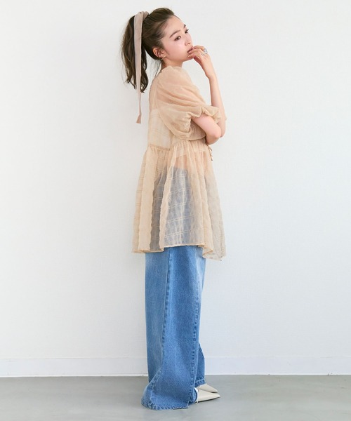Tiny EDEN（タイニーエデン）の「【2WAY】シアーパフ半袖チュニックブラウス（シャツ/ブラウス・レディース・ベージュ/ブルー・FREE）」の11枚目の写真