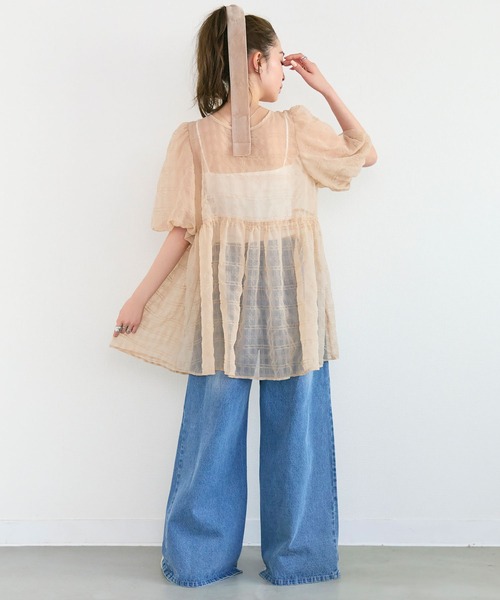 Tiny EDEN（タイニーエデン）の「【2WAY】シアーパフ半袖チュニックブラウス（シャツ/ブラウス・レディース・ベージュ/ブルー・FREE）」の12枚目の写真