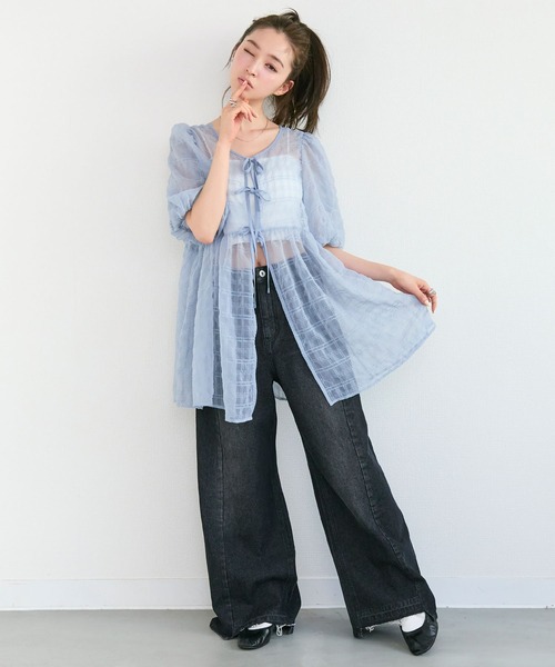 Tiny EDEN（タイニーエデン）の「【2WAY】シアーパフ半袖チュニックブラウス（シャツ/ブラウス・レディース・ベージュ/ブルー・FREE）」の22枚目の写真
