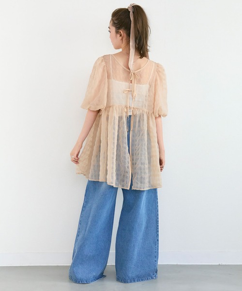 Tiny EDEN（タイニーエデン）の「【2WAY】シアーパフ半袖チュニックブラウス（シャツ/ブラウス・レディース・ベージュ/ブルー・FREE）」の14枚目の写真