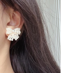 ビーズリボンピアス