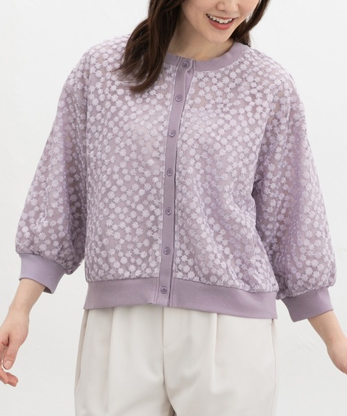 8分袖フラワー刺繍カーデ（カーディガン/ボレロ）｜Honeys（ハニーズ