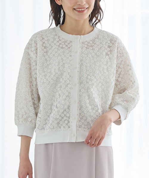 Honeys(ハニーズ)の「8分袖フラワー刺繍カーデ(カーディガン/ボレロ・レディース・ラベンダー/ブラック/アイボリー・LL/L/S/M)」の7枚目の写真