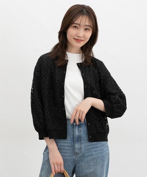 Honeys(ハニーズ)の「8分袖フラワー刺繍カーデ(カーディガン/ボレロ・レディース・ラベンダー/ブラック/アイボリー・LL/L/S/M)」の10枚目の写真