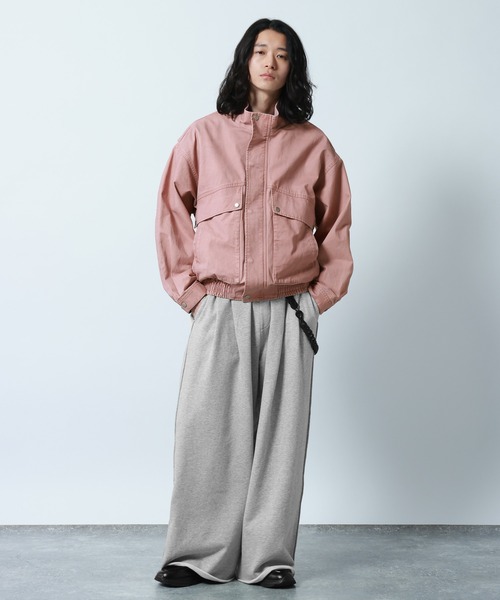 セール】Stand Neck Denim Bomber Jacket/スタンドネックデニム