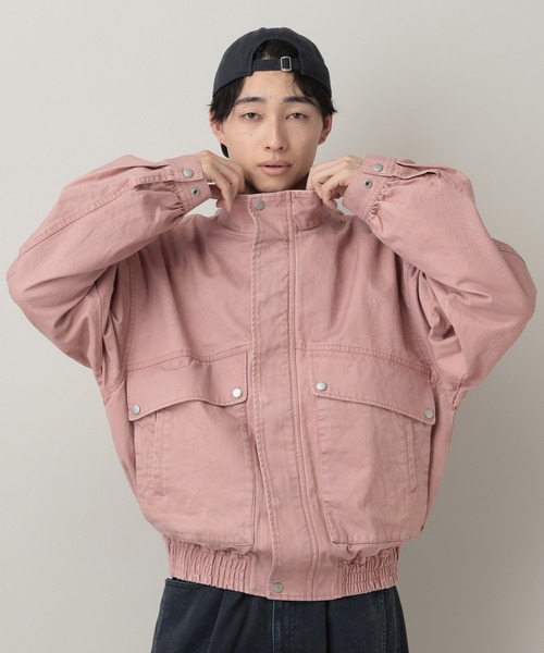 セール】Stand Neck Denim Bomber Jacket/スタンドネックデニム