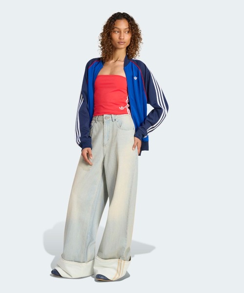 adidas（アディダス）の「adidas/アディダス ビンテージ ワイドレッグ ジーンズ ロールアップデザイン ワイド デニムパンツ 秋 秋服 2026年秋冬（デニムパンツ・レディース・ライトブルー・24inch/25inch/26inch/27inch/28inch/29inch/30inch）」の4枚目の写真