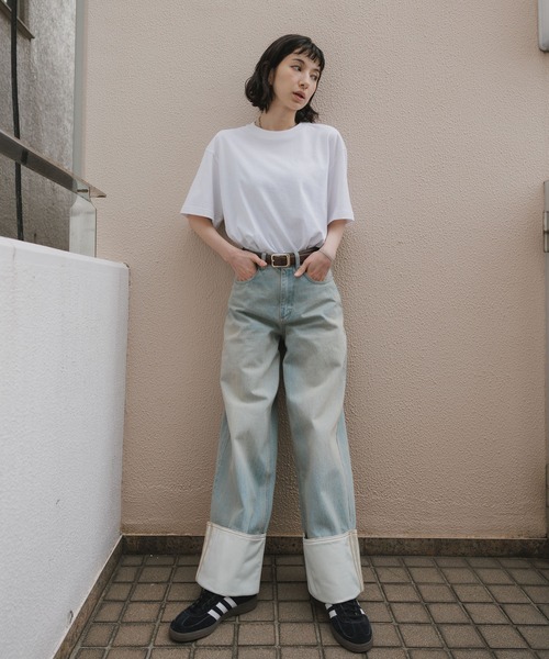 adidas（アディダス）の「adidas/アディダス ビンテージ ワイドレッグ ジーンズ ロールアップデザイン ワイド デニムパンツ 秋 秋服 2026年秋冬（デニムパンツ・レディース・ライトブルー・24inch/25inch/26inch/27inch/28inch/29inch/30inch）」の13枚目の写真