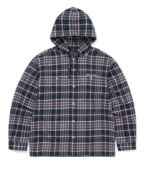 thisisneverthat(ディスイズネバーザット)の「Flannel Hooded Check Shirt(シャツ/ブラウス・メンズ・グリーン/パープル・L/M/S/XL)」の1枚目の写真