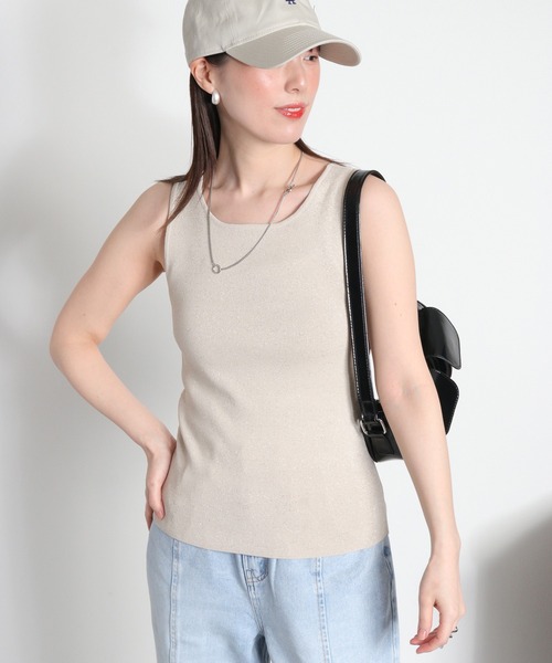 cepo（セポ）の「〈前後2way〉ラメソウバリニットタンクトップ（タンクトップ・レディース・ブラック/オフホワイト/ベージュ・M）」の3枚目の写真