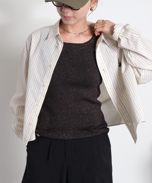 cepo（セポ）の「〈前後2way〉ラメソウバリニットタンクトップ（タンクトップ・レディース・ブラック/オフホワイト/ベージュ・M）」の9枚目の写真