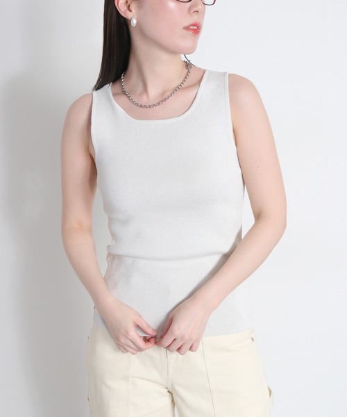 cepo（セポ）の「〈前後2way〉ラメソウバリニットタンクトップ（タンクトップ・レディース・ブラック/オフホワイト/ベージュ・M）」の12枚目の写真