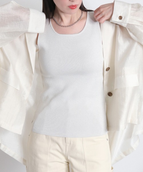 cepo（セポ）の「〈前後2way〉ラメソウバリニットタンクトップ（タンクトップ・レディース・ブラック/オフホワイト/ベージュ・M）」の10枚目の写真