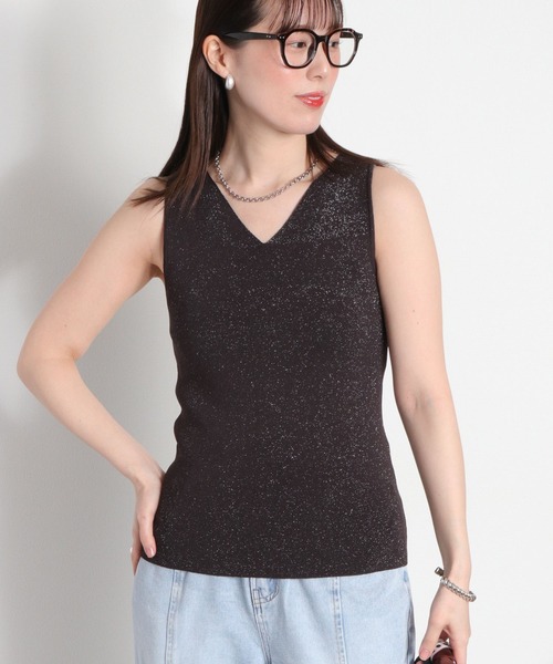 cepo（セポ）の「〈前後2way〉ラメソウバリニットタンクトップ（タンクトップ・レディース・ブラック/オフホワイト/ベージュ・M）」の6枚目の写真