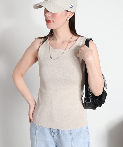 cepo（セポ）の「〈前後2way〉ラメソウバリニットタンクトップ（タンクトップ・レディース・ブラック/オフホワイト/ベージュ・M）」の17枚目の写真