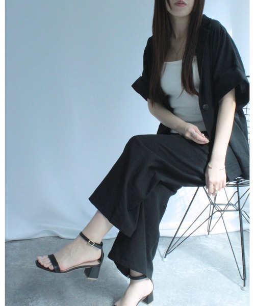 amini(アミニ)の「ベスト×パンツ リネンライク セットアップ(Tシャツ/カットソー・レディース・ブラック系その他/ブラック・MEDIUM)」の1枚目の写真