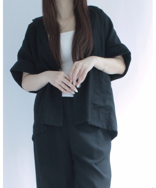 amini(アミニ)の「ベスト×パンツ リネンライク セットアップ(Tシャツ/カットソー・レディース・ブラック系その他/ブラック・MEDIUM)」の6枚目の写真