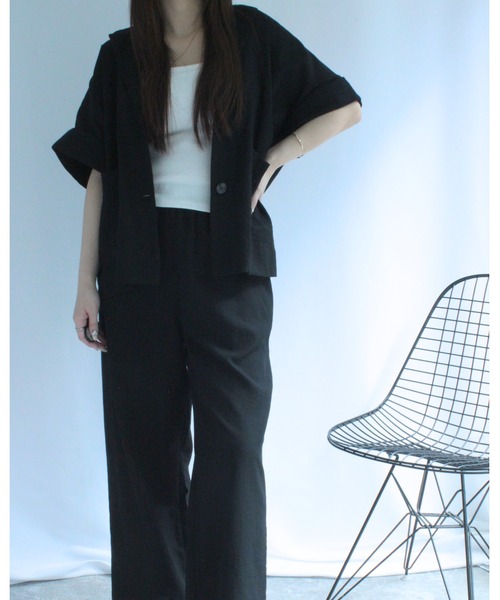 amini(アミニ)の「ベスト×パンツ リネンライク セットアップ(Tシャツ/カットソー・レディース・ブラック系その他/ブラック・MEDIUM)」の4枚目の写真