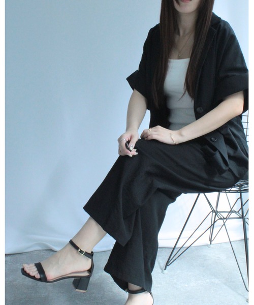 amini(アミニ)の「ベスト×パンツ リネンライク セットアップ(Tシャツ/カットソー・レディース・ブラック系その他/ブラック・MEDIUM)」の3枚目の写真
