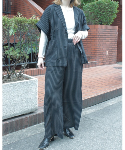 amini(アミニ)の「ベスト×パンツ リネンライク セットアップ(Tシャツ/カットソー・レディース・ブラック系その他/ブラック・MEDIUM)」の7枚目の写真