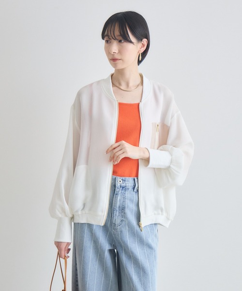 Paradise Picnic（パラダイスピクニック）の「配色メッシュブルゾン（ブルゾン・レディース・ベージュ/アイボリー/ブラック・FREE）」の2枚目の写真