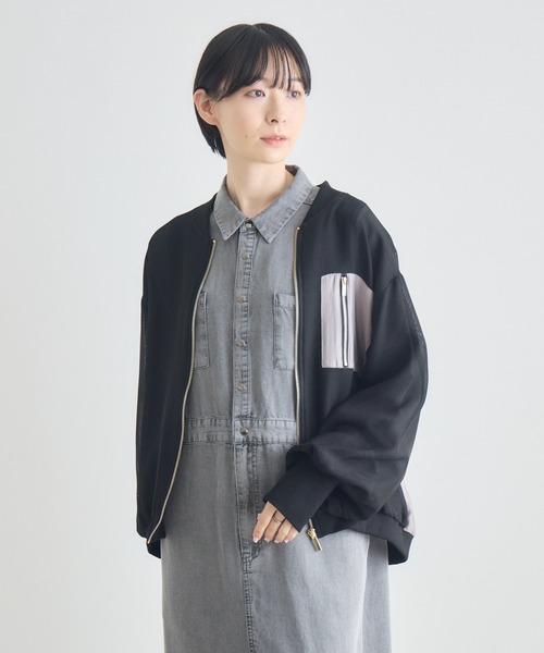 Paradise Picnic（パラダイスピクニック）の「配色メッシュブルゾン（ブルゾン・レディース・ベージュ/アイボリー/ブラック・FREE）」の7枚目の写真