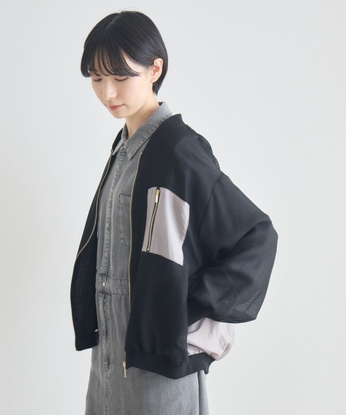 Paradise Picnic（パラダイスピクニック）の「配色メッシュブルゾン（ブルゾン・レディース・ベージュ/アイボリー/ブラック・FREE）」の10枚目の写真