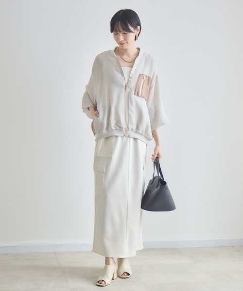 Paradise Picnic（パラダイスピクニック）の「配色メッシュブルゾン（ブルゾン・レディース・ベージュ/アイボリー/ブラック・FREE）」の19枚目の写真