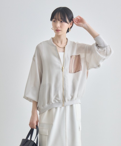 Paradise Picnic（パラダイスピクニック）の「配色メッシュブルゾン（ブルゾン・レディース・ベージュ/アイボリー/ブラック・FREE）」の14枚目の写真