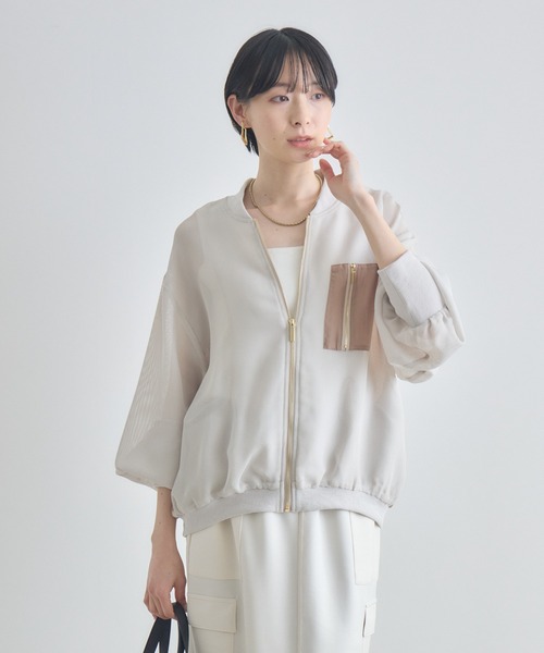 Paradise Picnic（パラダイスピクニック）の「配色メッシュブルゾン（ブルゾン・レディース・ベージュ/アイボリー/ブラック・FREE）」の15枚目の写真