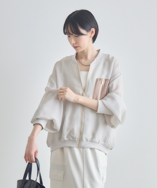 Paradise Picnic（パラダイスピクニック）の「配色メッシュブルゾン（ブルゾン・レディース・ベージュ/アイボリー/ブラック・FREE）」の16枚目の写真