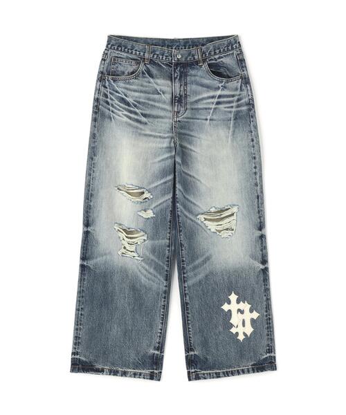 SUPPLIER(サプライヤー)の「SUPPLIER/サプライヤー/Multiple Cross Leather Patch Baggy Denim(デニムパンツ・メンズ・ブラック/ブルー・S/M/L)」の1枚目の写真
