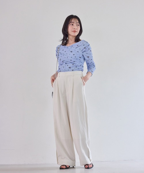 VIS(ビス)の「シアードレープトップス/イージーケア(Tシャツ/カットソー・レディース・サックスブルー/オフホワイト/ネイビー・FREE)」の10枚目の写真