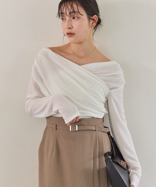 VIS(ビス)の「シアードレープトップス/イージーケア(Tシャツ/カットソー・レディース・サックスブルー/オフホワイト/ネイビー・FREE)」の12枚目の写真