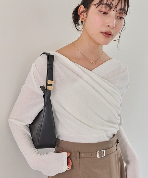 VIS(ビス)の「シアードレープトップス/イージーケア(Tシャツ/カットソー・レディース・サックスブルー/オフホワイト/ネイビー・FREE)」の13枚目の写真