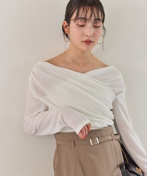 VIS(ビス)の「シアードレープトップス/イージーケア(Tシャツ/カットソー・レディース・サックスブルー/オフホワイト/ネイビー・FREE)」の11枚目の写真