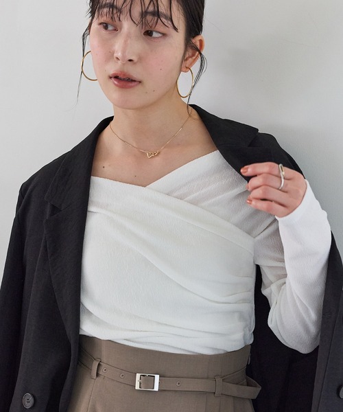 VIS(ビス)の「シアードレープトップス/イージーケア(Tシャツ/カットソー・レディース・サックスブルー/オフホワイト/ネイビー・FREE)」の15枚目の写真