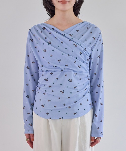 VIS(ビス)の「シアードレープトップス/イージーケア(Tシャツ/カットソー・レディース・サックスブルー/オフホワイト/ネイビー・FREE)」の18枚目の写真